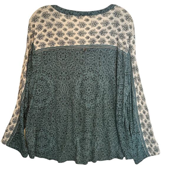 Style & Co Henley Top Womens Size 2X Teal Woodcut Mixed Print Boho Knit Tee - Picture 4 of 8